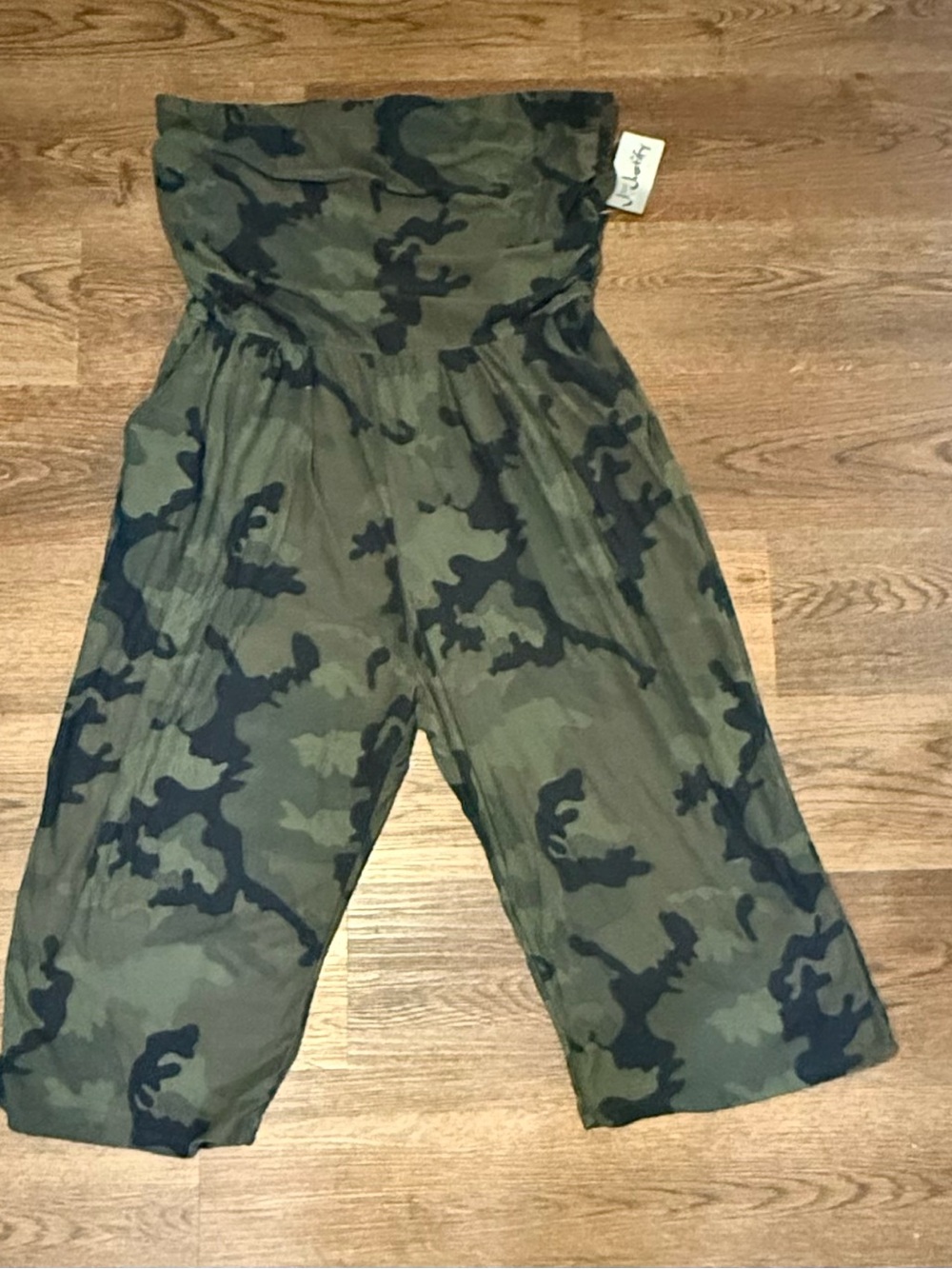 J for Justify Olive Green & Black Camo Strapless Jumpsuit Romper